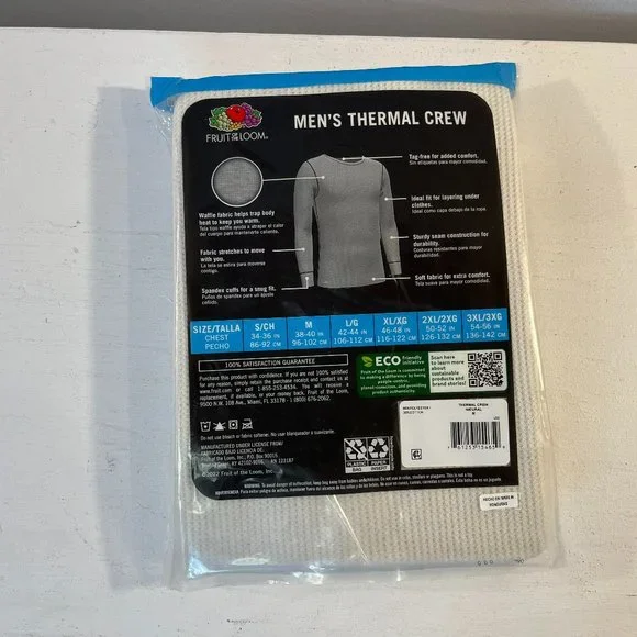Fruit of the Loom Mens Recycled Waffle Thermal Underwear Crew Top - NWT - Picture 4 of 5